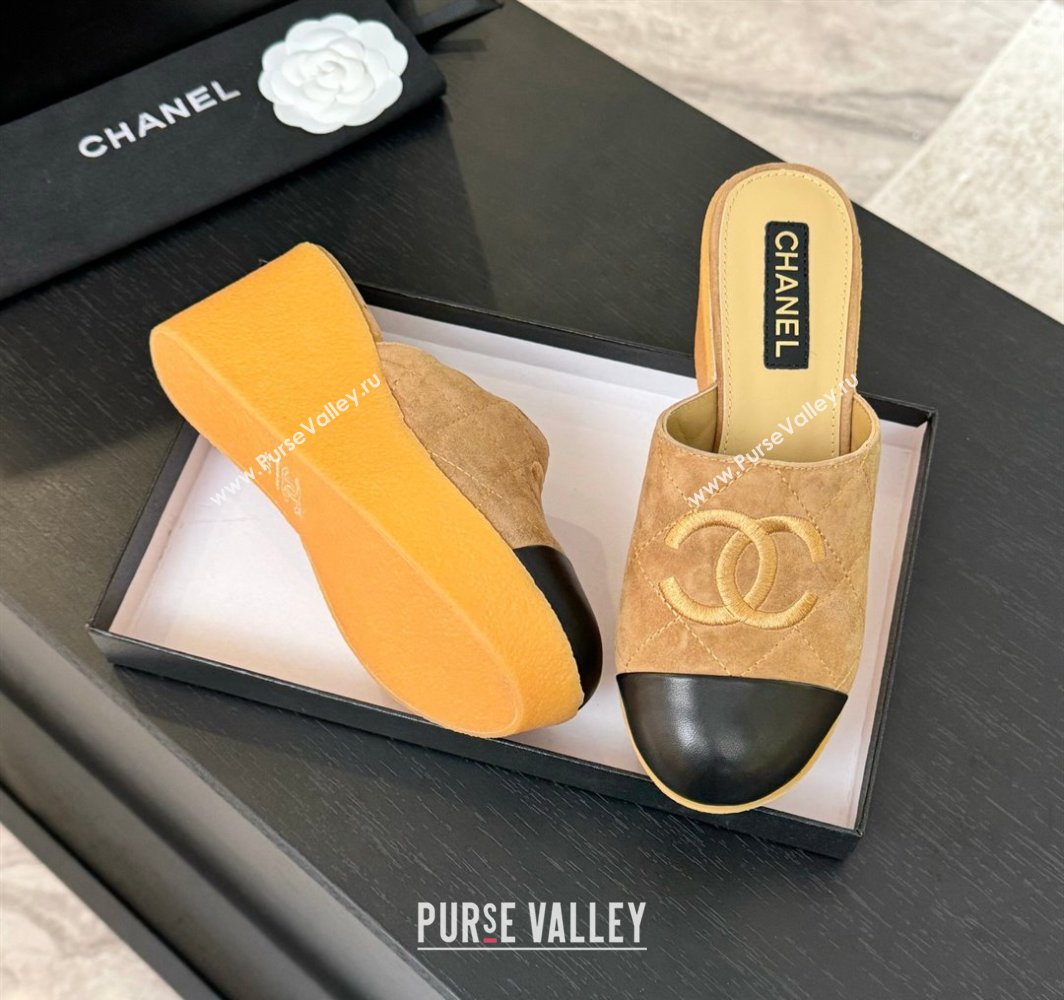 Chanel Suede Wedge Mules Brown 2025 CH030308 (MD-250303086)
