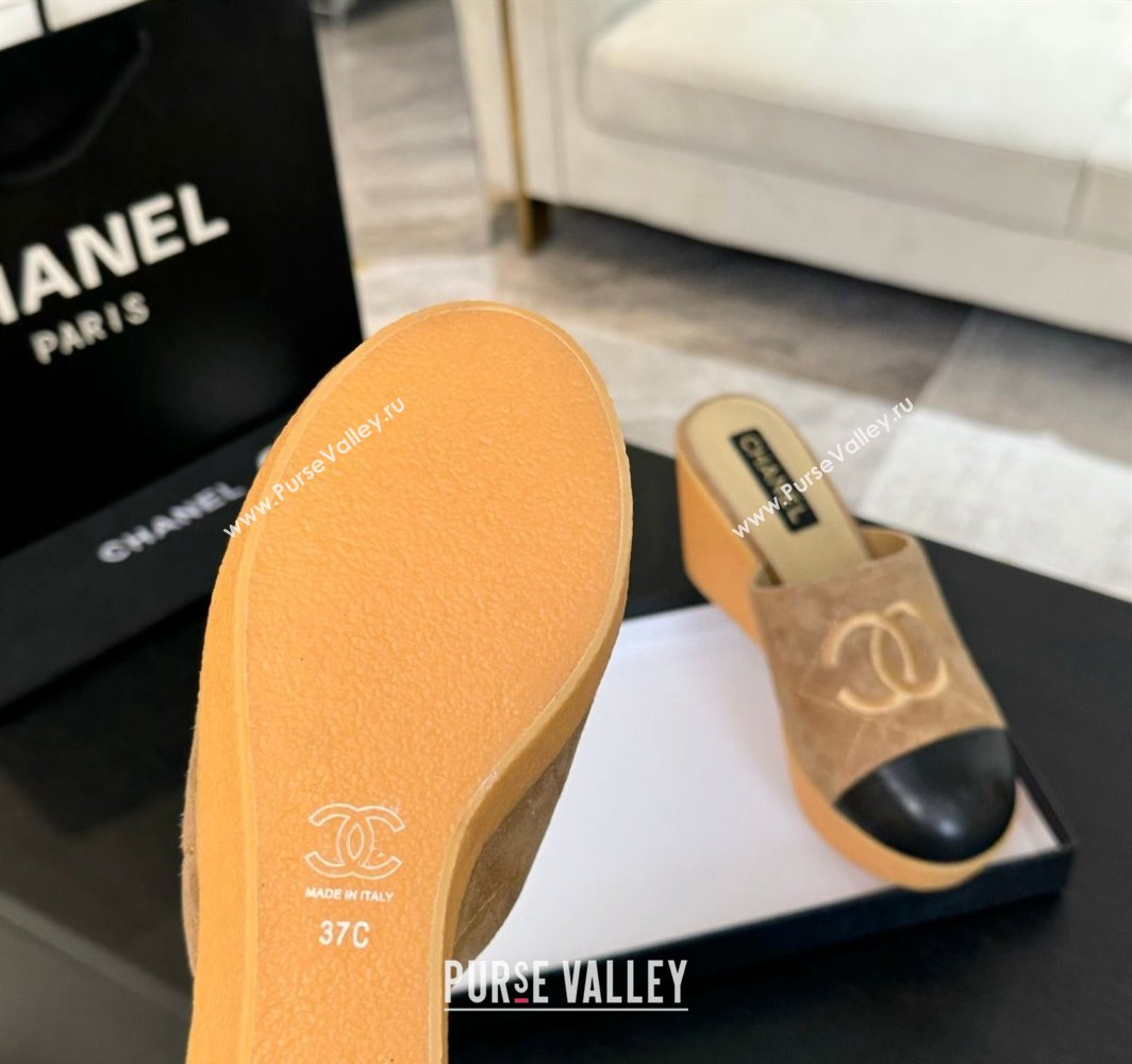 Chanel Suede Wedge Mules Brown 2025 CH030308 (MD-250303086)