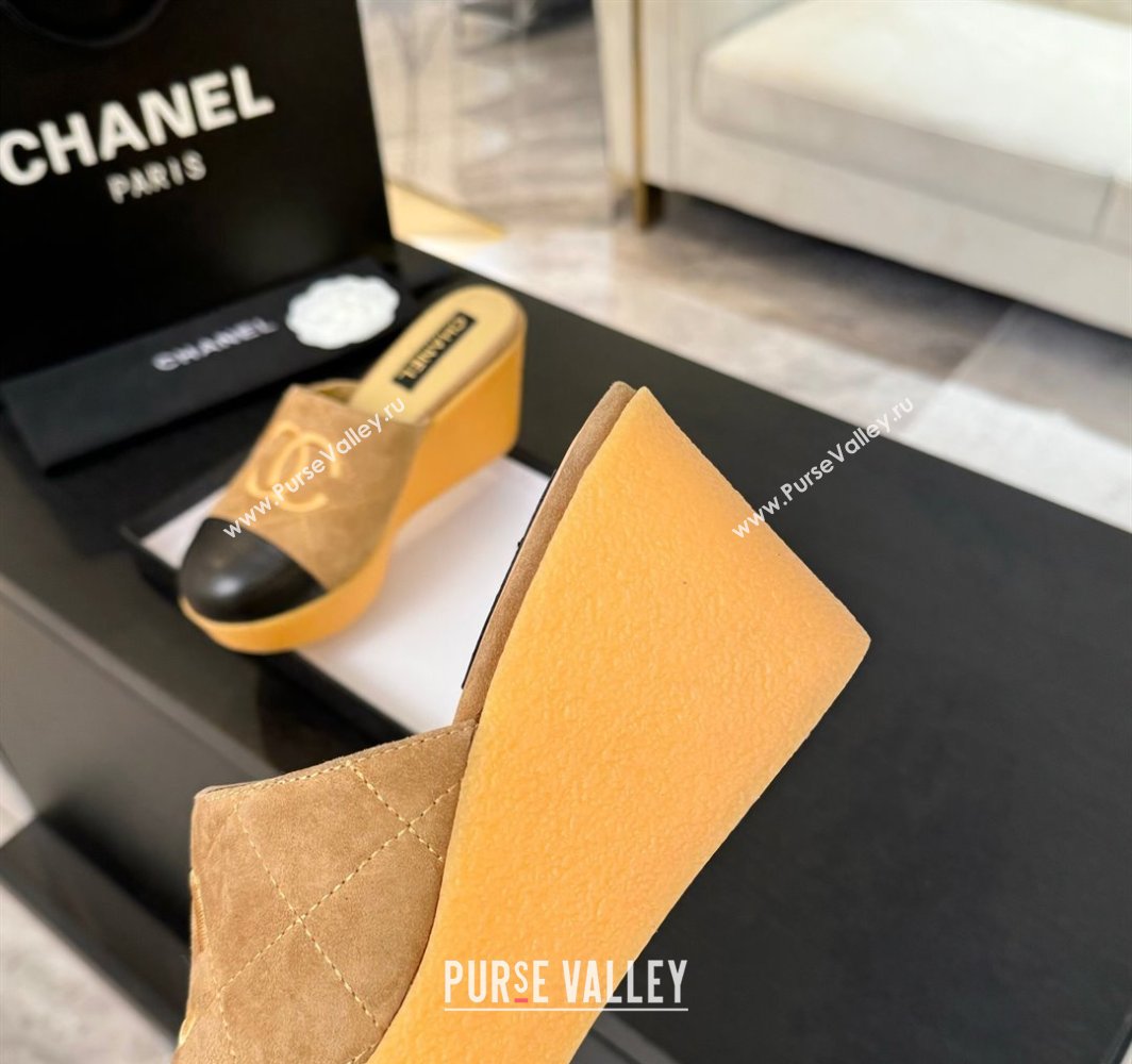 Chanel Suede Wedge Mules Brown 2025 CH030308 (MD-250303086)