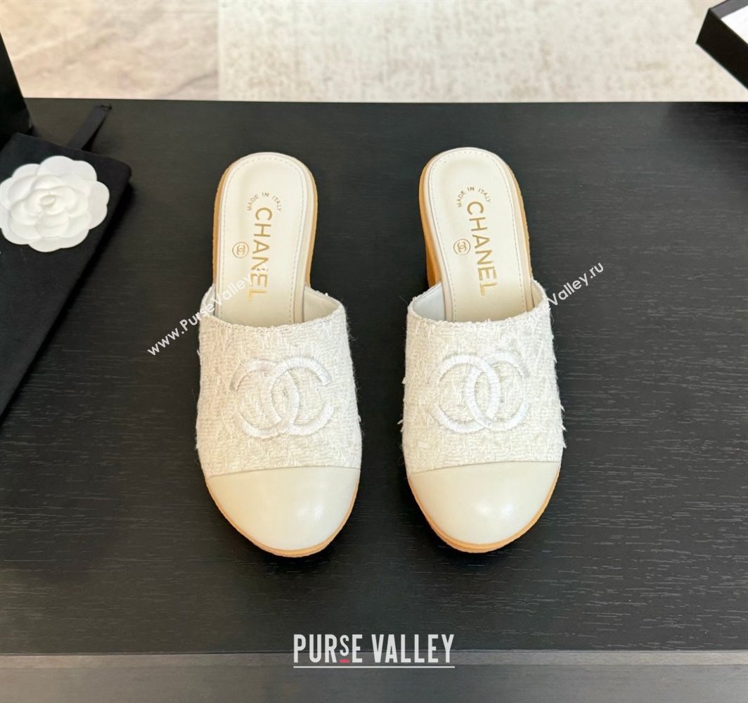 Chanel Tweed Wedge Mules White 2025 CH030308 (MD-250303088)