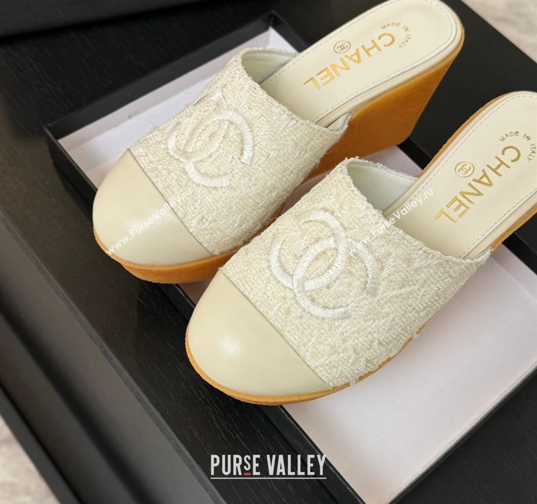 Chanel Tweed Wedge Mules White 2025 CH030308 (MD-250303088)