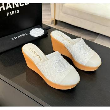 Chanel Tweed Wedge Mules White 2025 CH030308 (MD-250303088)