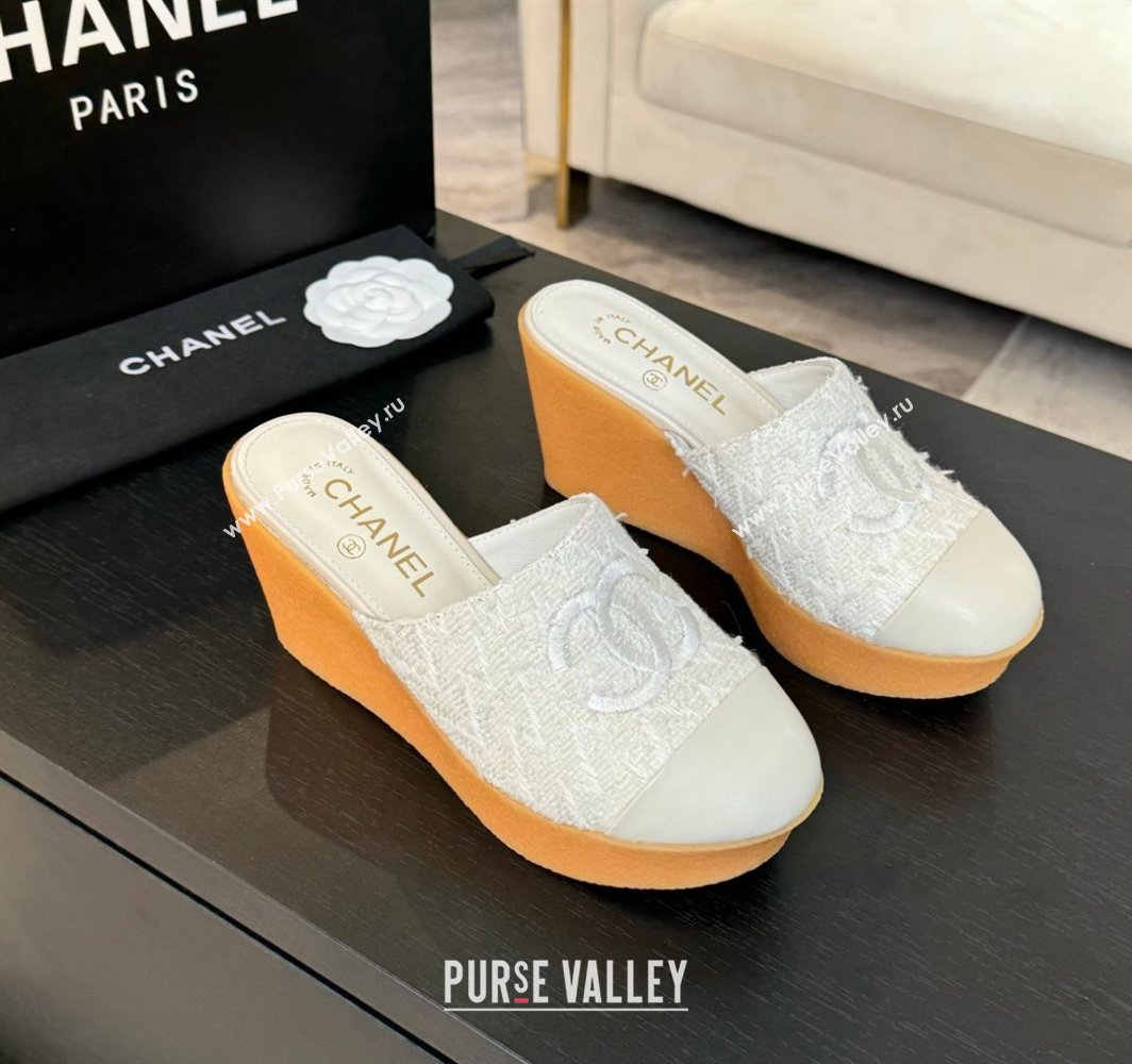 Chanel Tweed Wedge Mules White 2025 CH030308 (MD-250303088)
