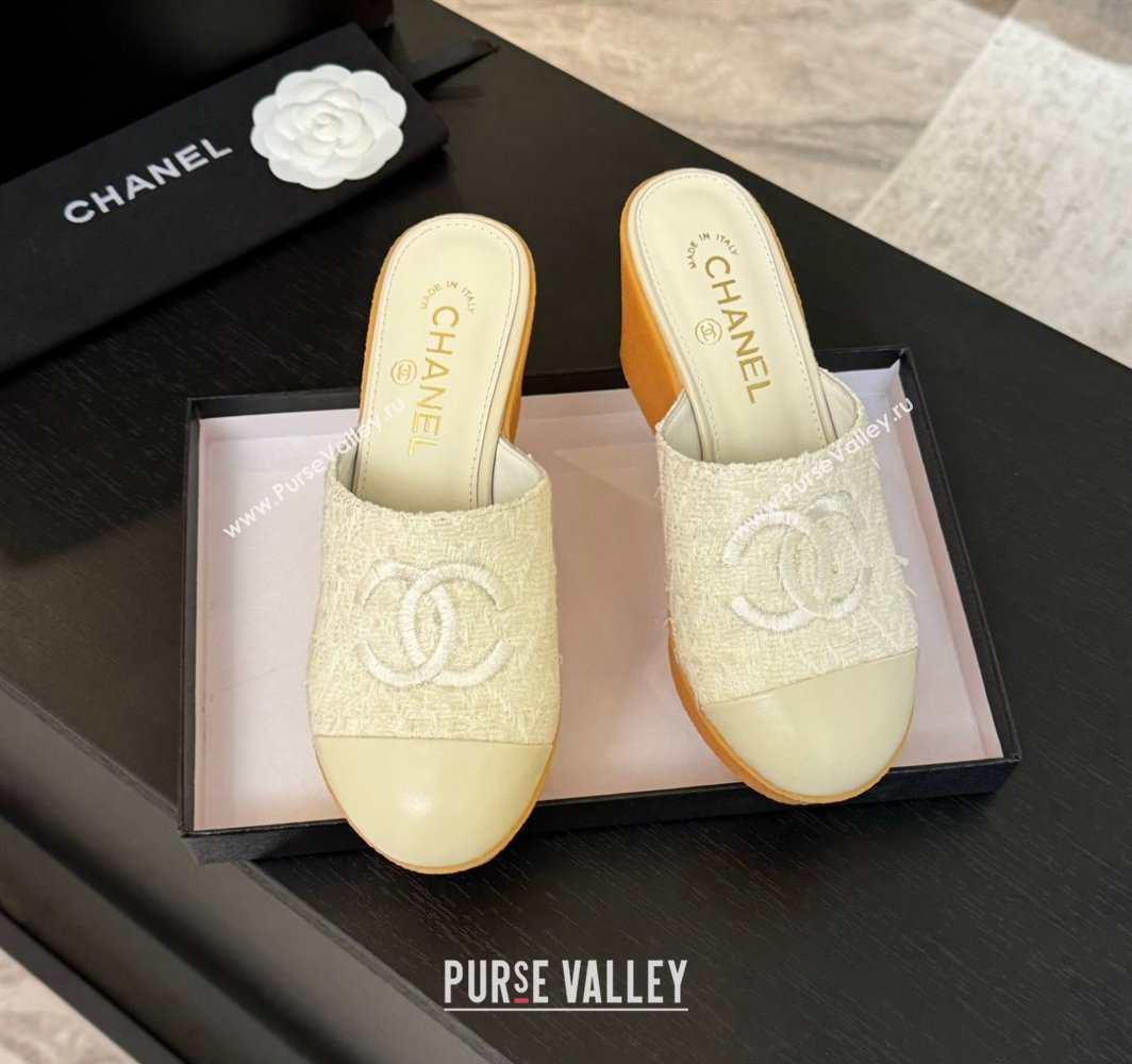 Chanel Tweed Wedge Mules White 2025 CH030308 (MD-250303088)