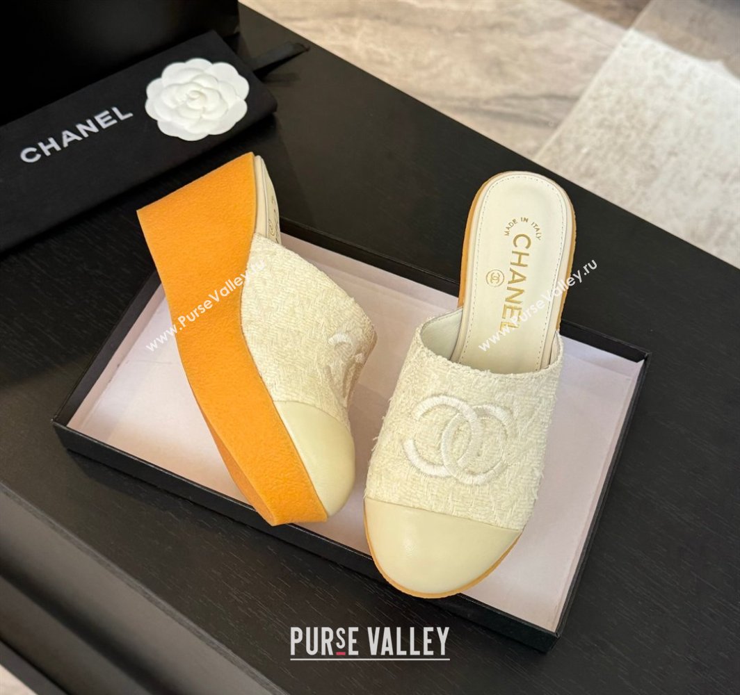 Chanel Tweed Wedge Mules White 2025 CH030308 (MD-250303088)