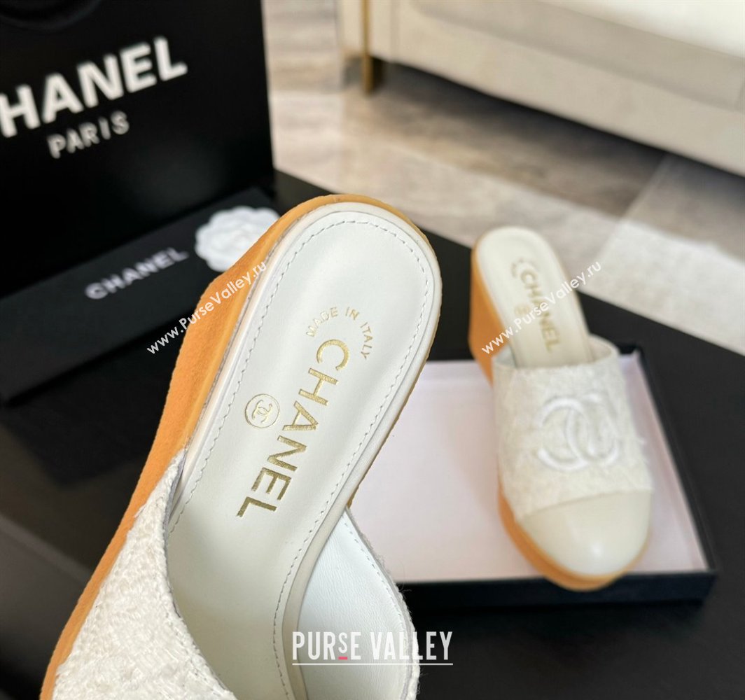 Chanel Tweed Wedge Mules White 2025 CH030308 (MD-250303088)