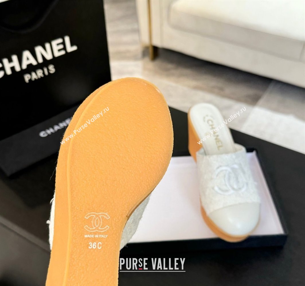 Chanel Tweed Wedge Mules White 2025 CH030308 (MD-250303088)