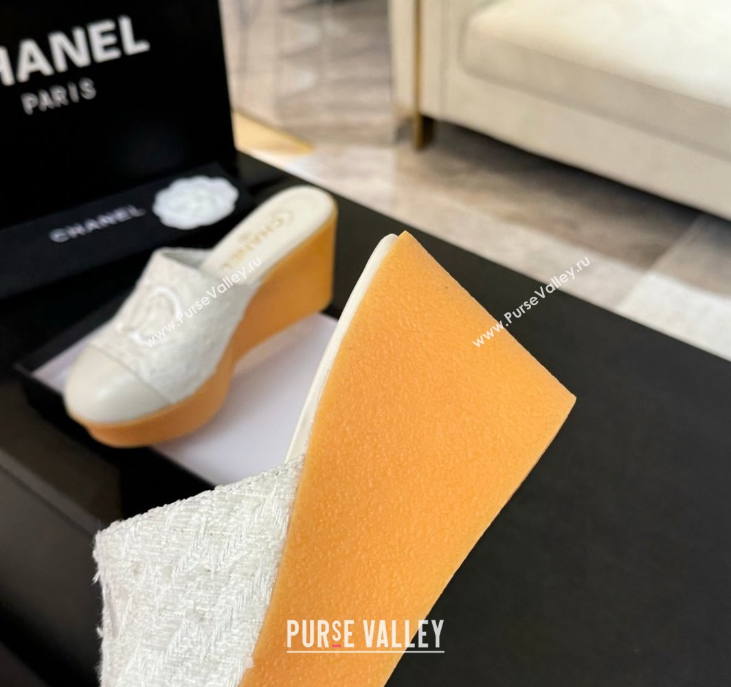 Chanel Tweed Wedge Mules White 2025 CH030308 (MD-250303088)