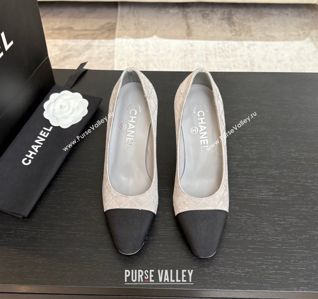 Chanel Quilted Suede Grosgrain Pumps 8.5cm with Studs G45509 Grey 2025 (MD-250228107)