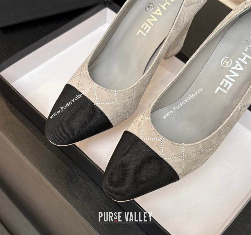 Chanel Quilted Suede Grosgrain Pumps 8.5cm with Studs G45509 Grey 2025 (MD-250228107)