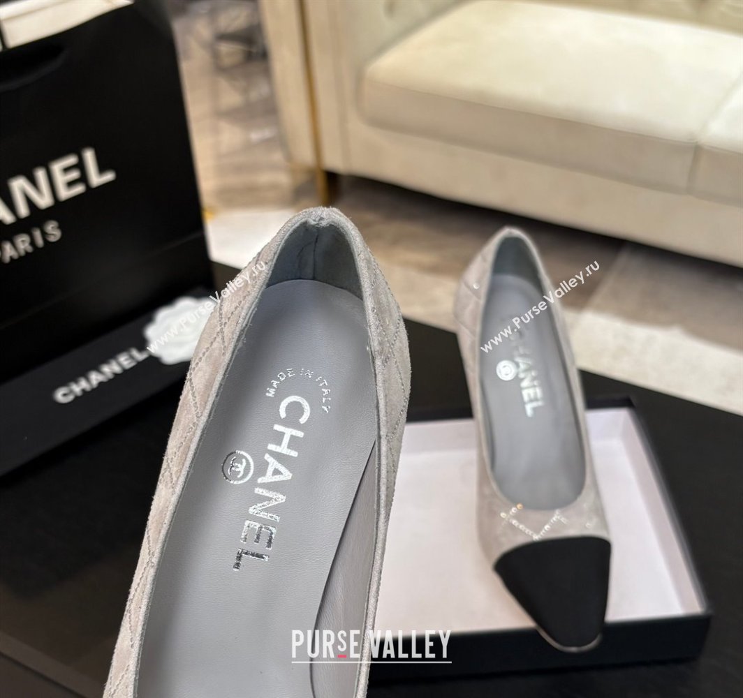 Chanel Quilted Suede Grosgrain Pumps 8.5cm with Studs G45509 Grey 2025 (MD-250228107)