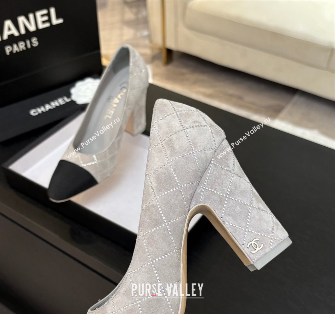 Chanel Quilted Suede Grosgrain Pumps 8.5cm with Studs G45509 Grey 2025 (MD-250228107)