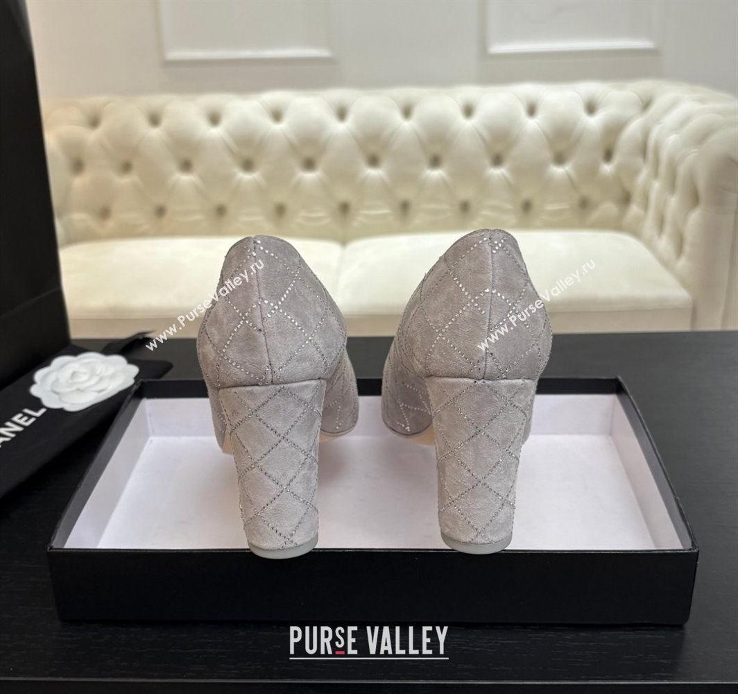 Chanel Quilted Suede Grosgrain Pumps 8.5cm with Studs G45509 Grey 2025 (MD-250228107)