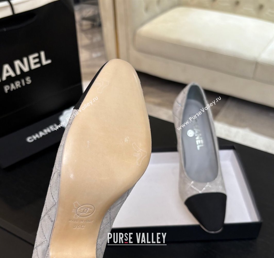 Chanel Quilted Suede Grosgrain Pumps 8.5cm with Studs G45509 Grey 2025 (MD-250228107)