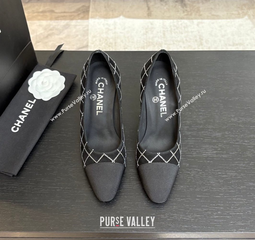 Chanel Quilted Suede Grosgrain Pumps 8.5cm with Studs G45509 Black 2025 (MD-250228109)