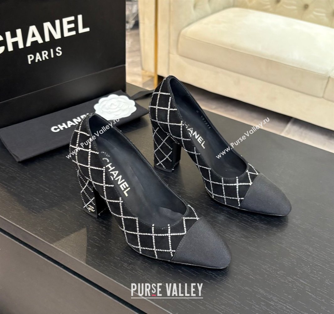 Chanel Quilted Suede Grosgrain Pumps 8.5cm with Studs G45509 Black 2025 (MD-250228109)