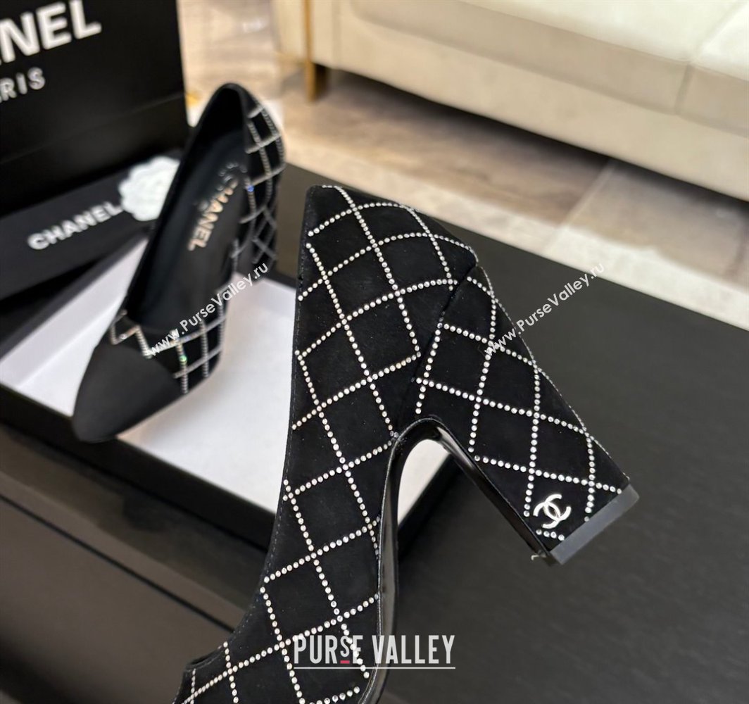 Chanel Quilted Suede Grosgrain Pumps 8.5cm with Studs G45509 Black 2025 (MD-250228109)