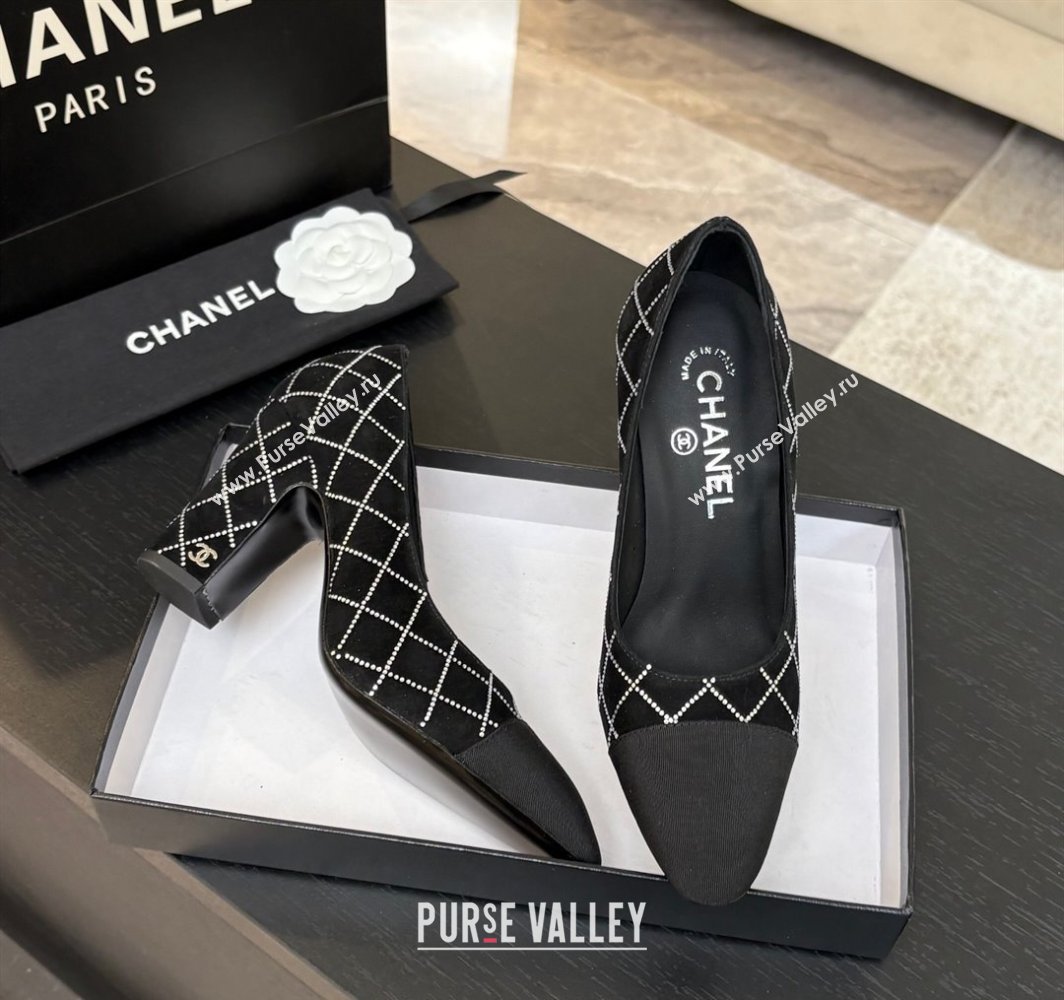Chanel Quilted Suede Grosgrain Pumps 8.5cm with Studs G45509 Black 2025 (MD-250228109)