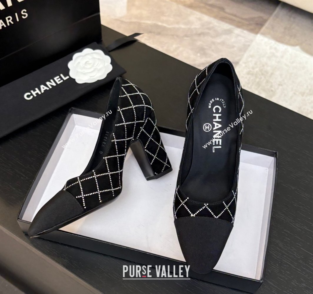 Chanel Quilted Suede Grosgrain Pumps 8.5cm with Studs G45509 Black 2025 (MD-250228109)