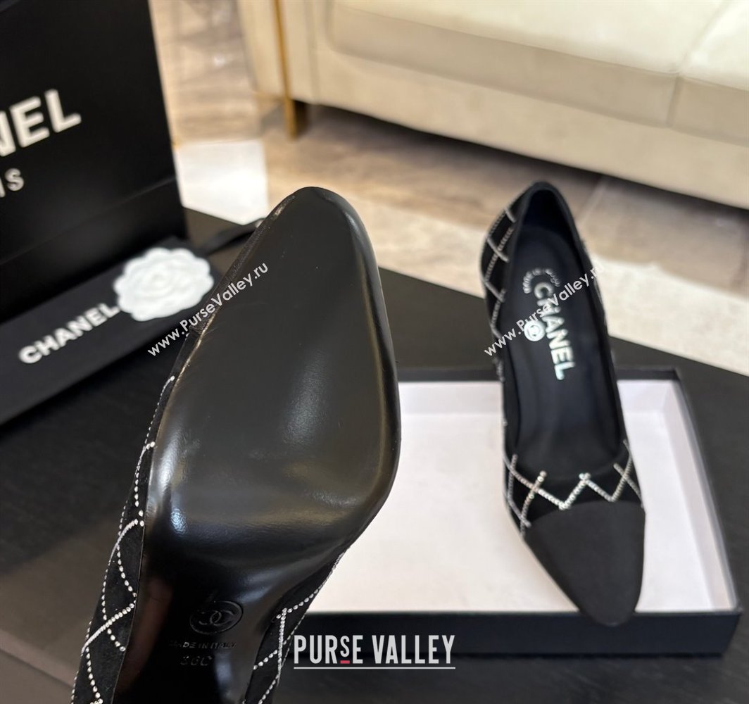 Chanel Quilted Suede Grosgrain Pumps 8.5cm with Studs G45509 Black 2025 (MD-250228109)