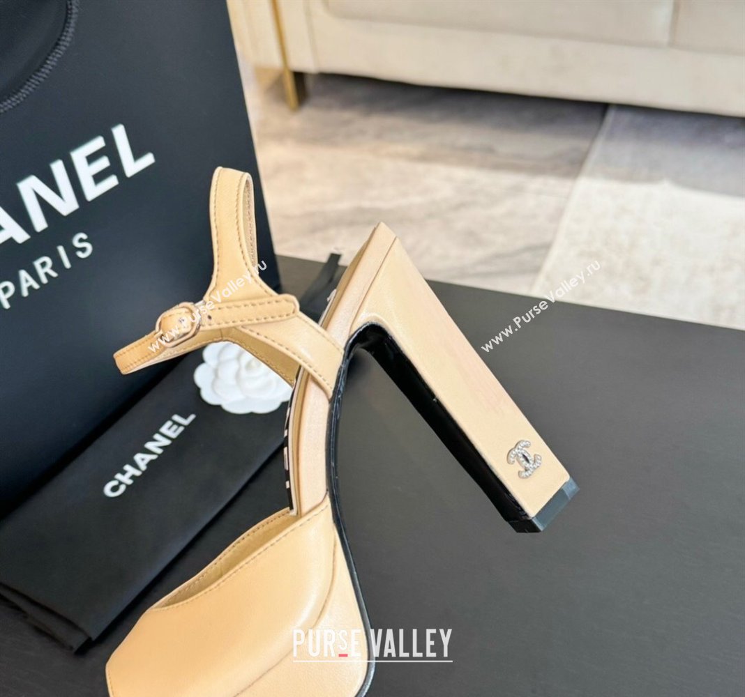 Chanel Lambskin Platform Sandals 12cm Beige 2025 CH02285 (MD-250228129)