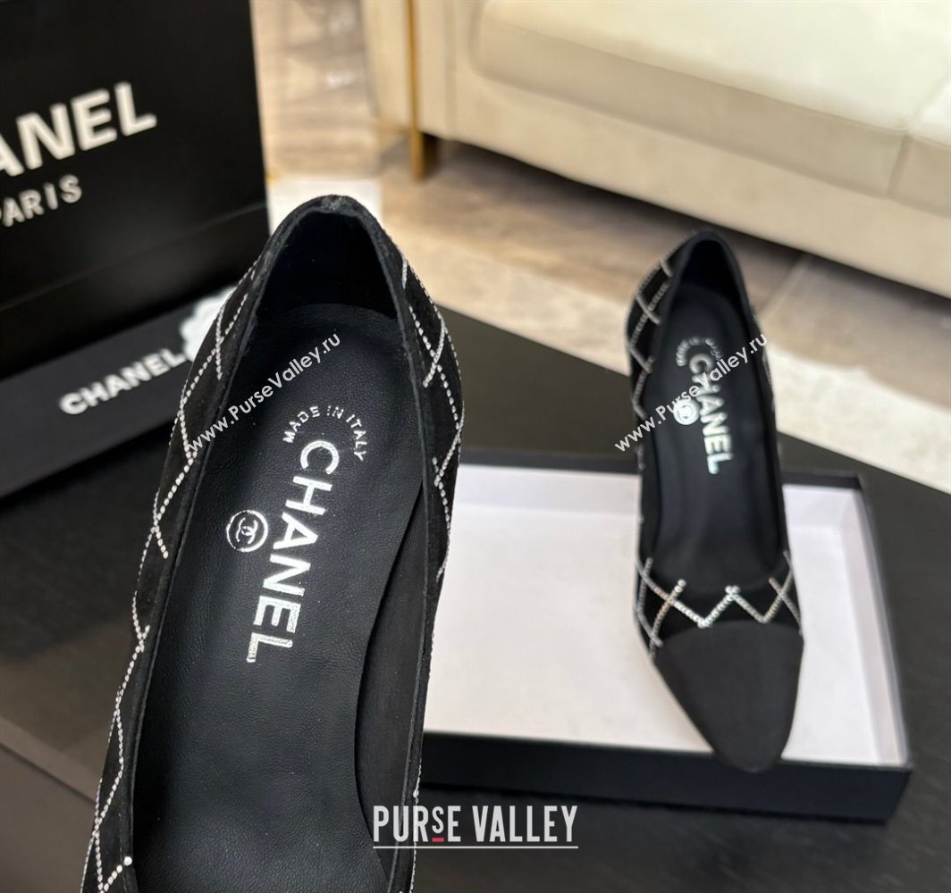 Chanel Quilted Suede Grosgrain Pumps 8.5cm with Studs G45509 Black 2025 (MD-250228109)
