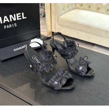 Chanel Lambskin Satin Heel Sandals 8cm with Bow and Fringe Black 2025 CH030309 (MD-250303090)