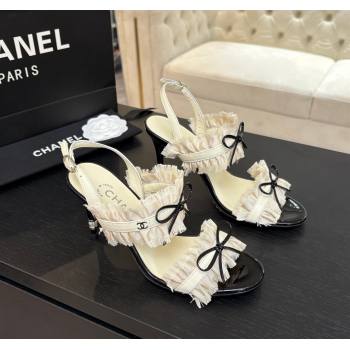 Chanel Lambskin Satin Heel Sandals 8cm with Bow and Fringe White 2025 CH030309 (MD-250303091)