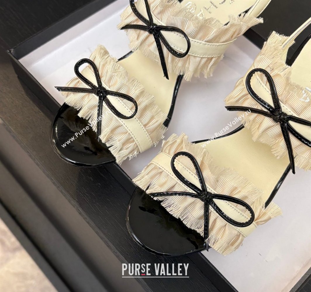 Chanel Lambskin Satin Heel Sandals 8cm with Bow and Fringe White 2025 CH030309 (MD-250303091)