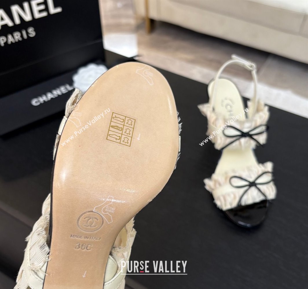 Chanel Lambskin Satin Heel Sandals 8cm with Bow and Fringe White 2025 CH030309 (MD-250303091)