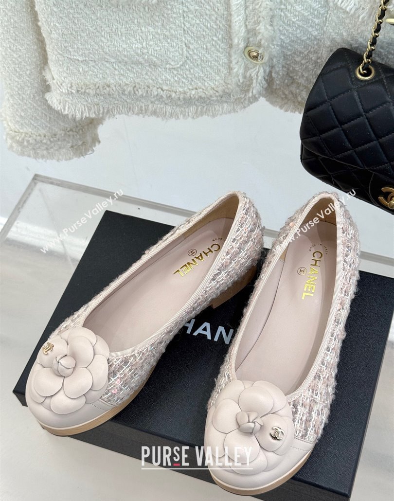 Chanel Tweed Wood-Like Loafers 4cm with Camellia Bloom Light Pink 2025 CH030305 (MD-250303042)
