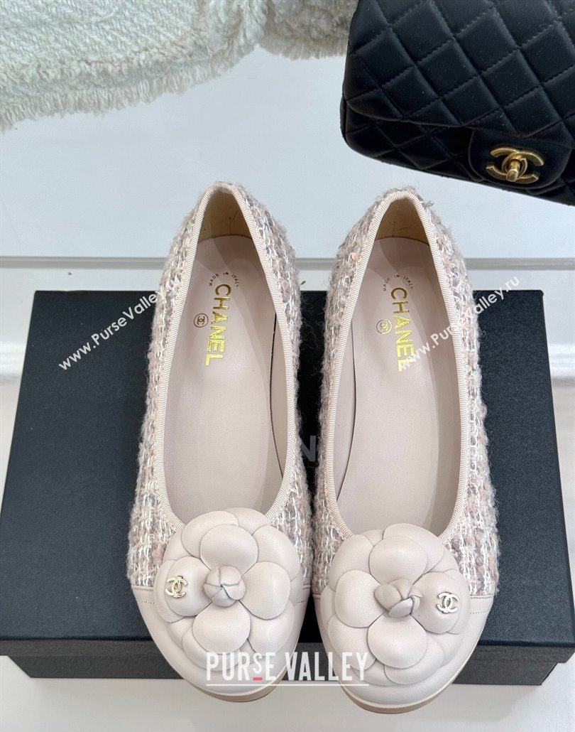 Chanel Tweed Wood-Like Loafers 4cm with Camellia Bloom Light Pink 2025 CH030305 (MD-250303042)