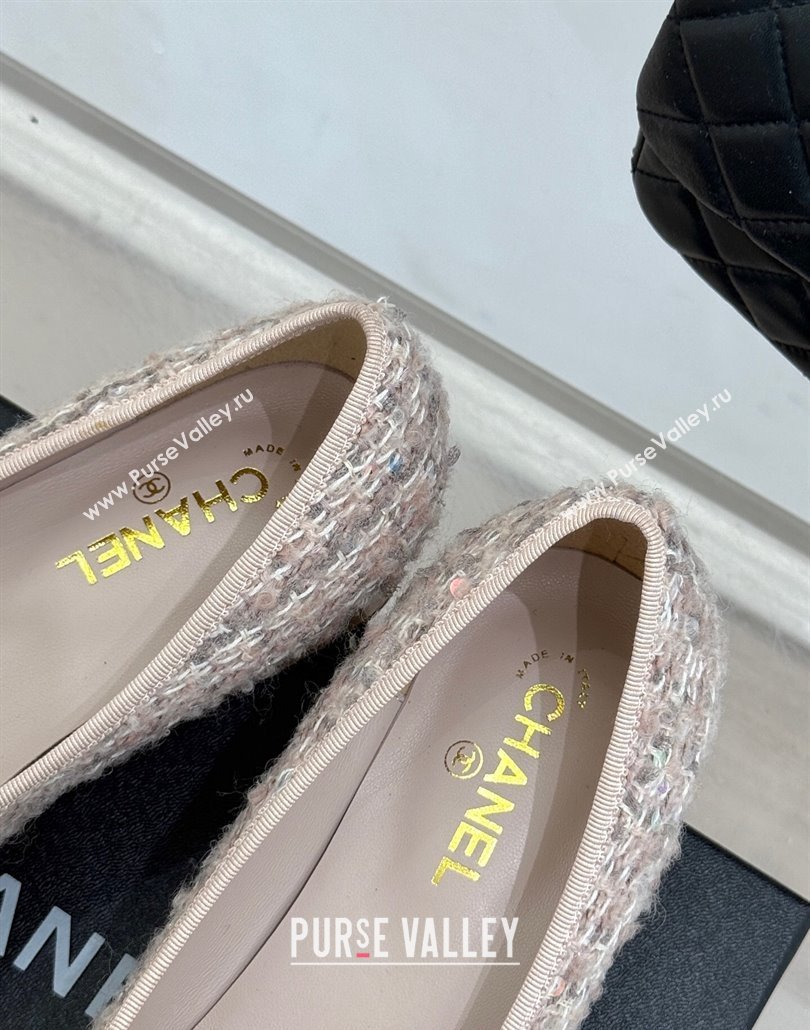 Chanel Tweed Wood-Like Loafers 4cm with Camellia Bloom Light Pink 2025 CH030305 (MD-250303042)