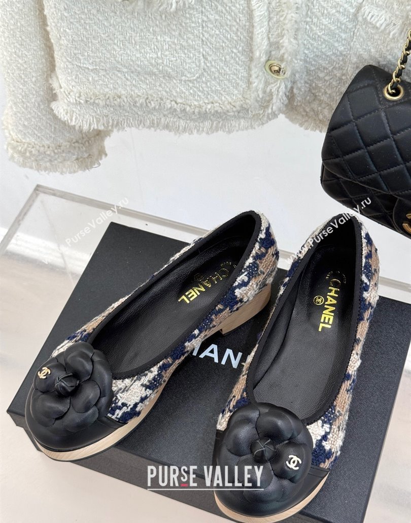 Chanel Tweed Wood-Like Loafers 4cm with Camellia Bloom Black/Beige 2025 CH030305 (MD-250303043)