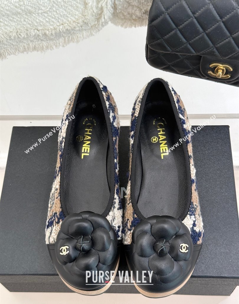 Chanel Tweed Wood-Like Loafers 4cm with Camellia Bloom Black/Beige 2025 CH030305 (MD-250303043)