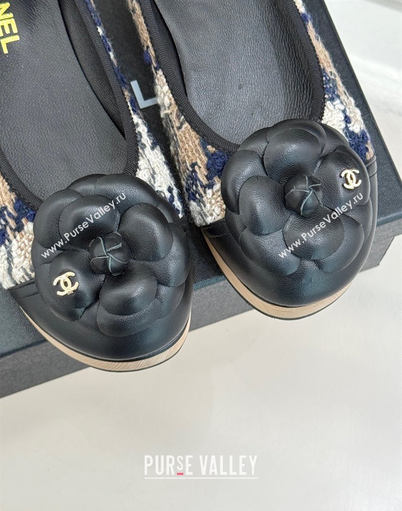 Chanel Tweed Wood-Like Loafers 4cm with Camellia Bloom Black/Beige 2025 CH030305 (MD-250303043)