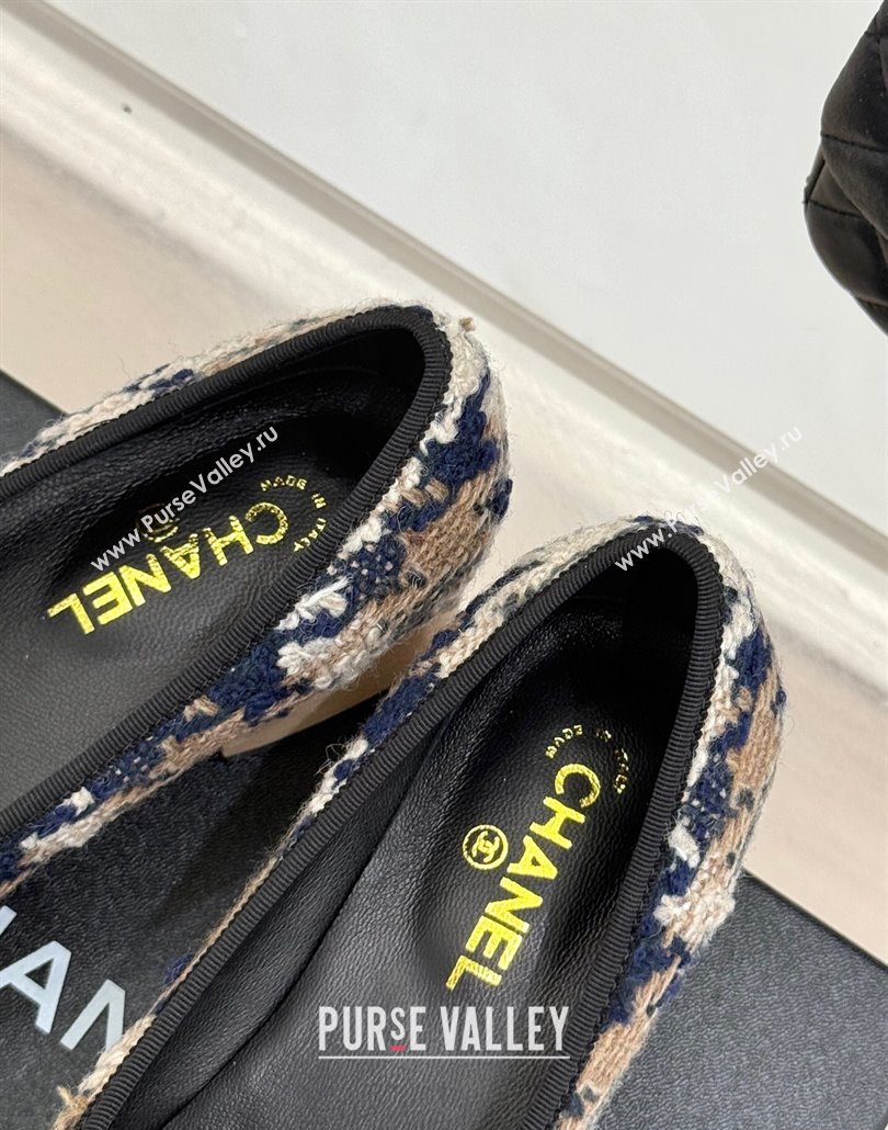 Chanel Tweed Wood-Like Loafers 4cm with Camellia Bloom Black/Beige 2025 CH030305 (MD-250303043)