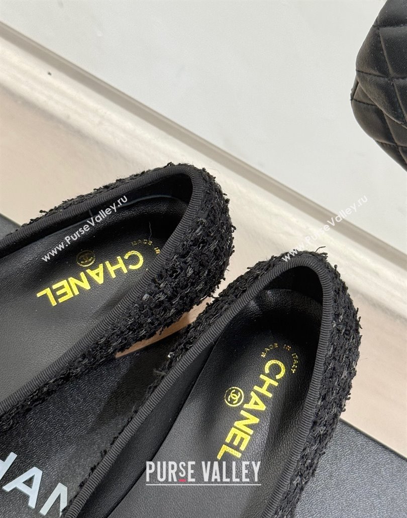 Chanel Tweed Wood-Like Loafers 4cm with Camellia Bloom Black2 2025 CH030305 (MD-250303045)