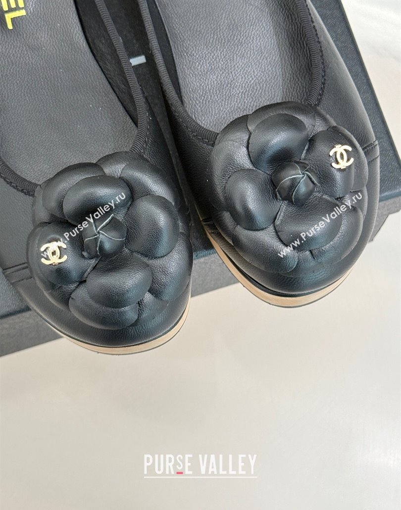 Chanel Calfskin Wood-Like Loafers 4cm with Camellia Bloom Black2 2025 CH030305 (MD-250303046)