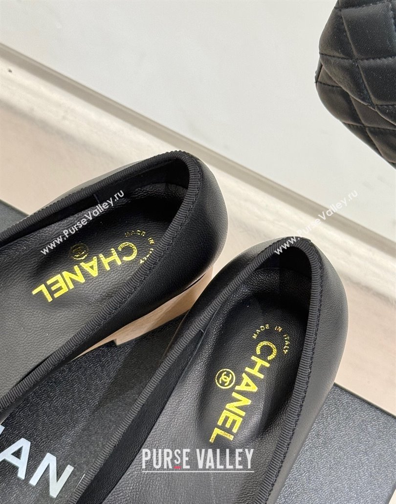 Chanel Calfskin Wood-Like Loafers 4cm with Camellia Bloom Black2 2025 CH030305 (MD-250303046)