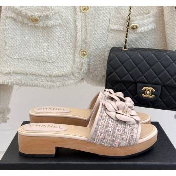 Chanel Calfskin Wood-Like Platform Slides Sandal 4cm with Camellia Bloom Pale Pink 2025 CH030305 (MD-250303051)