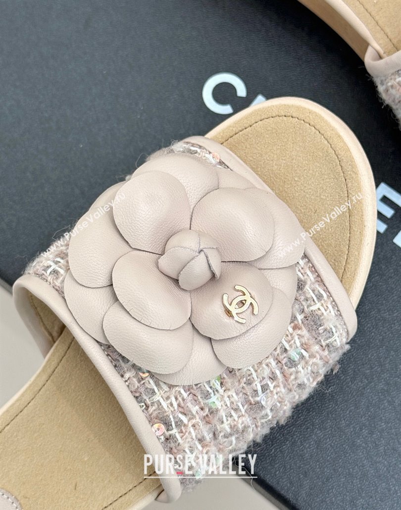 Chanel Calfskin Wood-Like Platform Slides Sandal 4cm with Camellia Bloom Pale Pink 2025 CH030305 (MD-250303051)