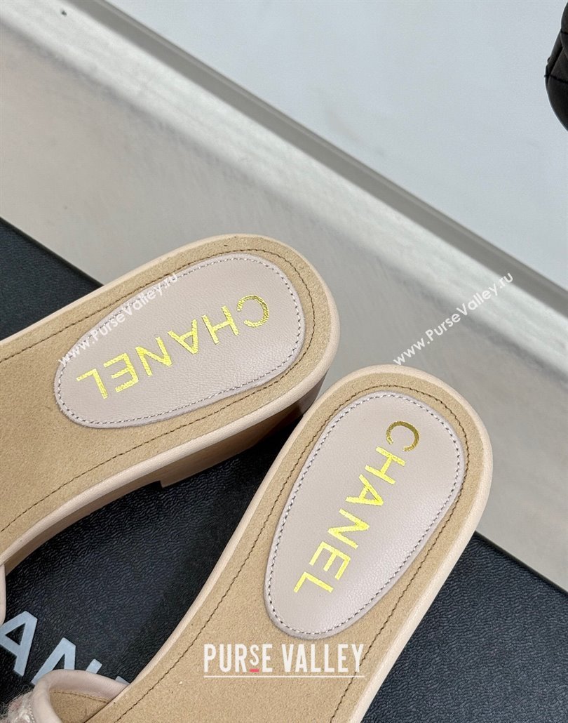 Chanel Calfskin Wood-Like Platform Slides Sandal 4cm with Camellia Bloom Pale Pink 2025 CH030305 (MD-250303051)