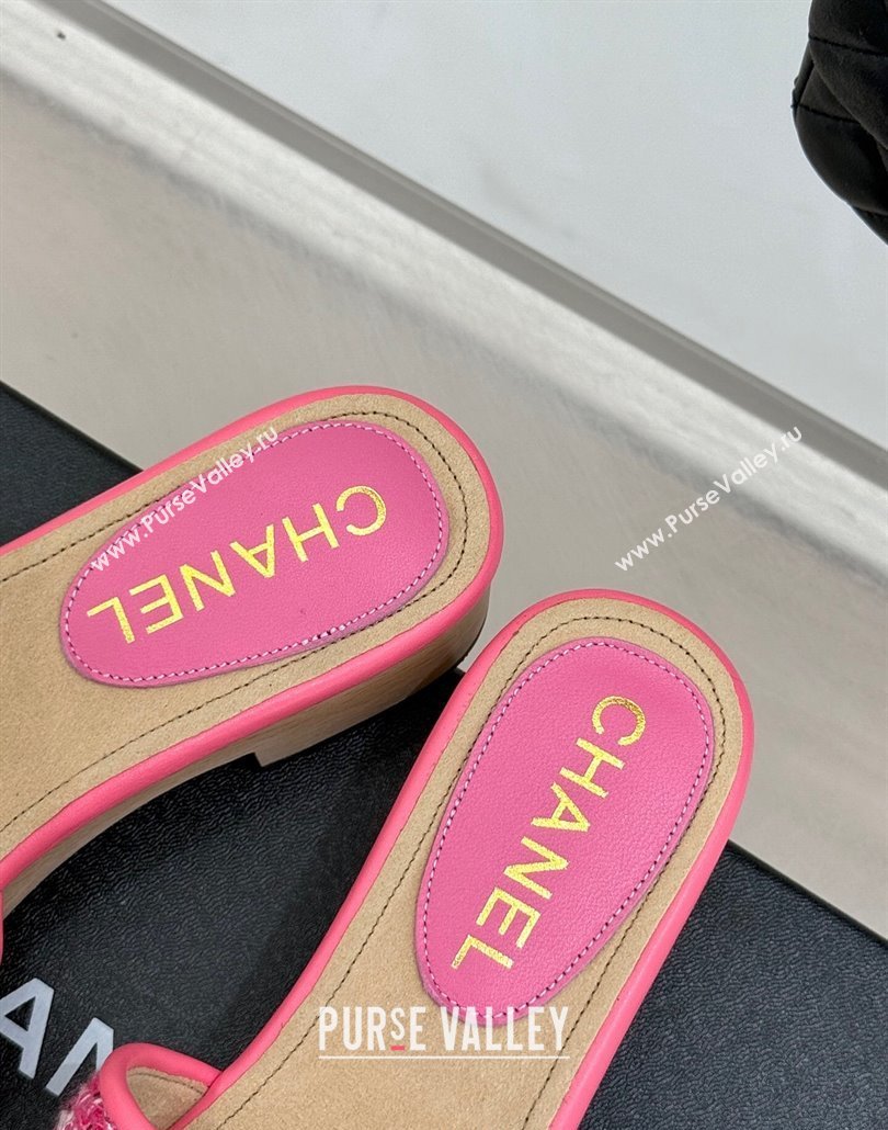 Chanel Calfskin Wood-Like Platform Slides Sandal 4cm with Camellia Bloom Dark Pink 2025 CH030305 (MD-250303052)