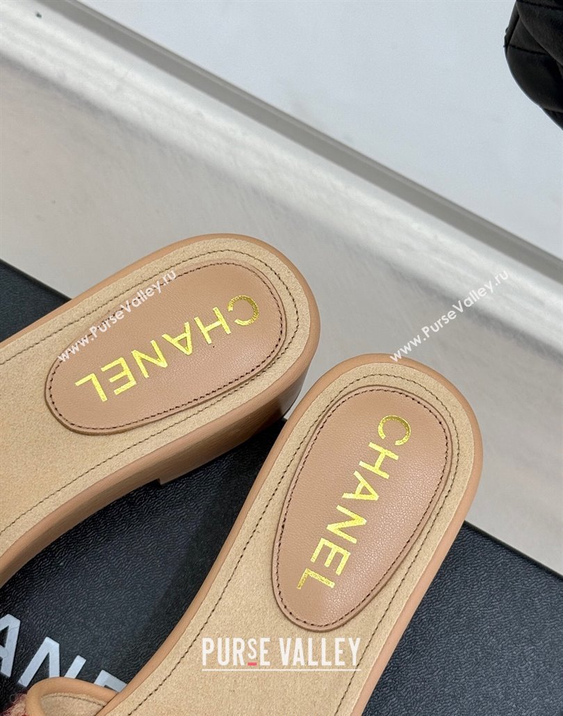 Chanel Calfskin Wood-Like Platform Slides Sandal 4cm with Camellia Bloom Beige 2025 CH030305 (MD-250303053)