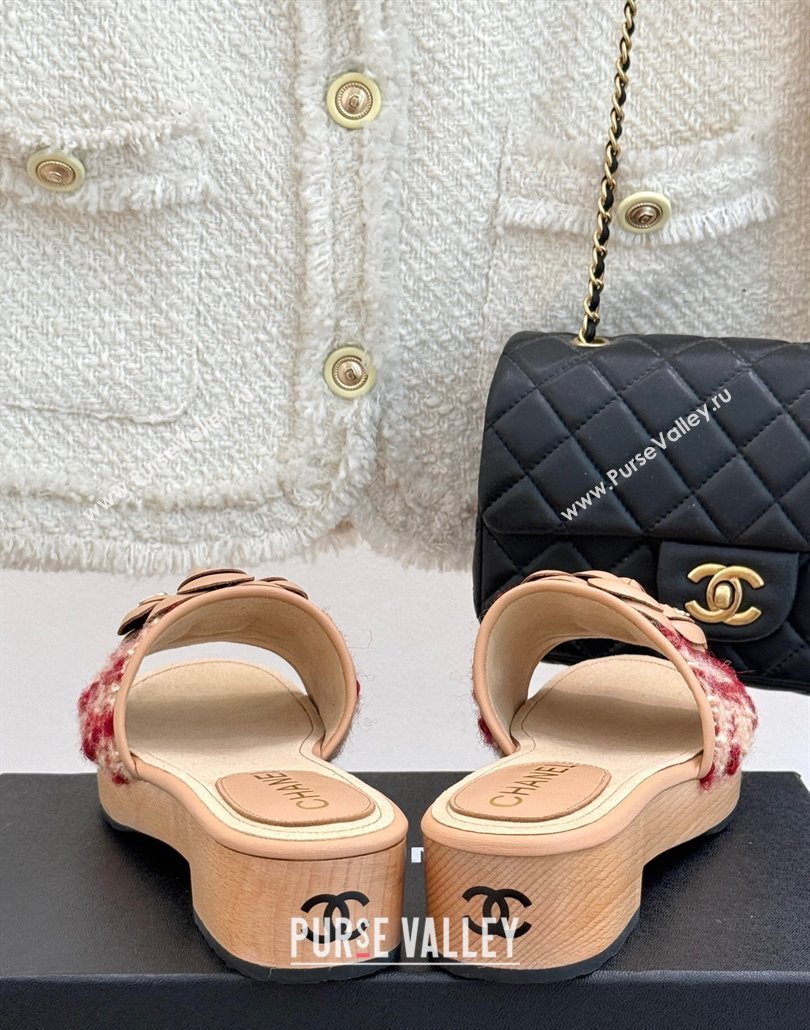Chanel Calfskin Wood-Like Platform Slides Sandal 4cm with Camellia Bloom Beige 2025 CH030305 (MD-250303053)