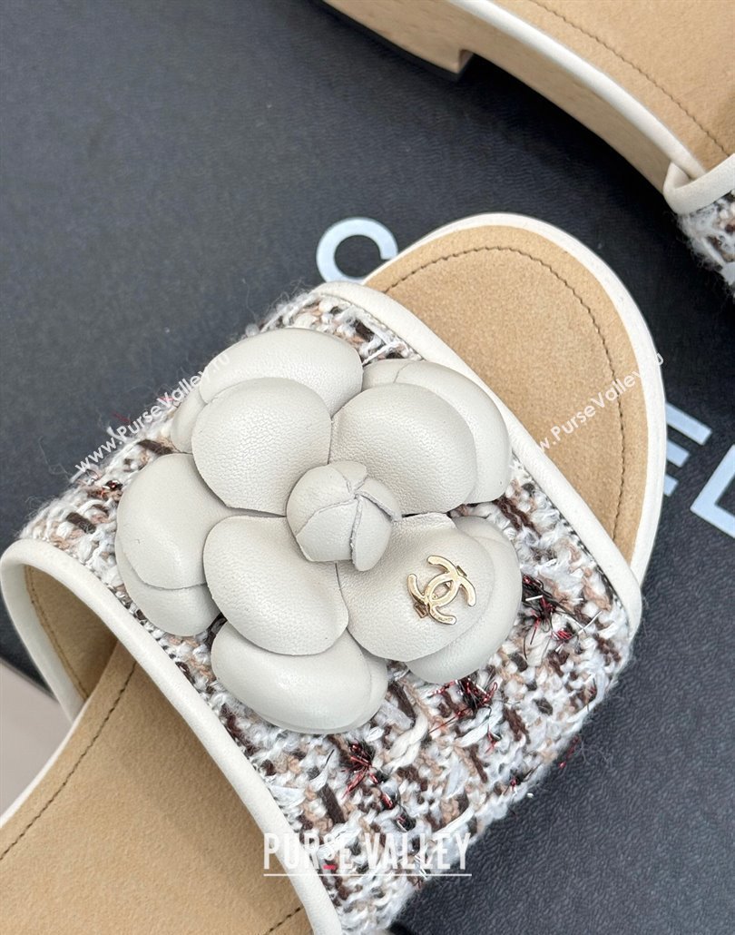 Chanel Calfskin Wood-Like Platform Slides Sandal 4cm with Camellia Bloom White 2025 CH030305 (MD-250303054)