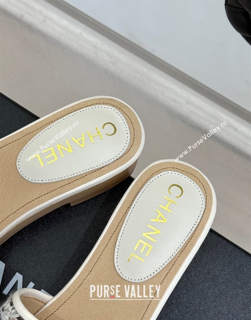 Chanel Calfskin Wood-Like Platform Slides Sandal 4cm with Camellia Bloom White 2025 CH030305 (MD-250303054)