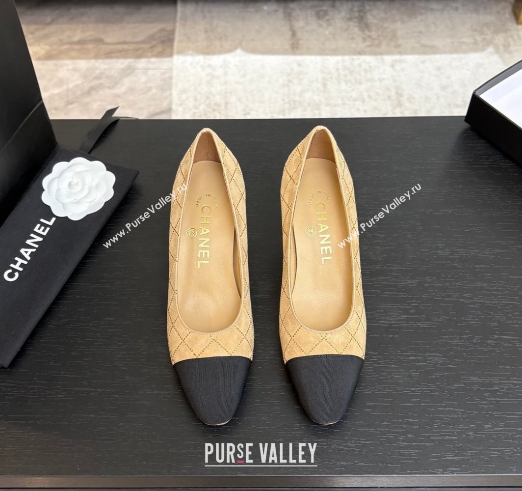 Chanel Quilted Suede Grosgrain Pumps 6.5cm with Studs G45509 Beige Yellow 2025 (MD-250228112)
