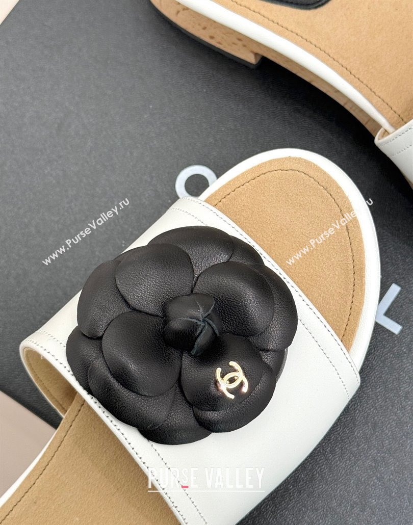 Chanel Tweed Wood-Like Platform Slides Sandal 4cm with Camellia Bloom White 2025 CH030305 (MD-250303055)
